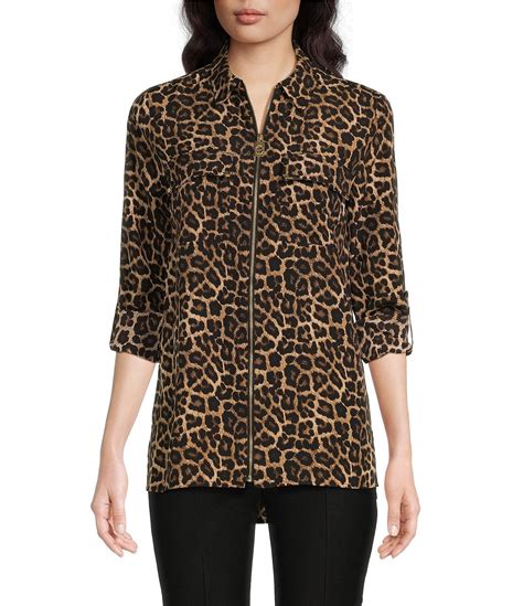 michael kors zip leopard top|leopard print viscose top.